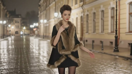 Mantella  Elegante con Bordi in Pelliccia Sintetica