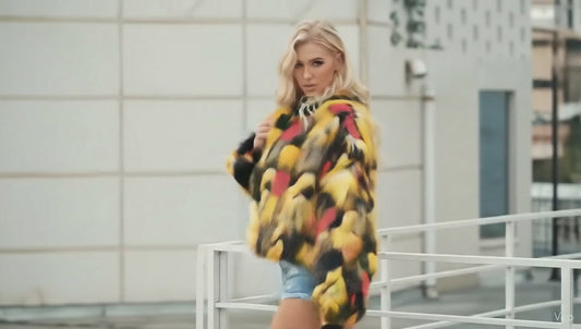 Giubbino Pelliccia Ecologica Multicolor